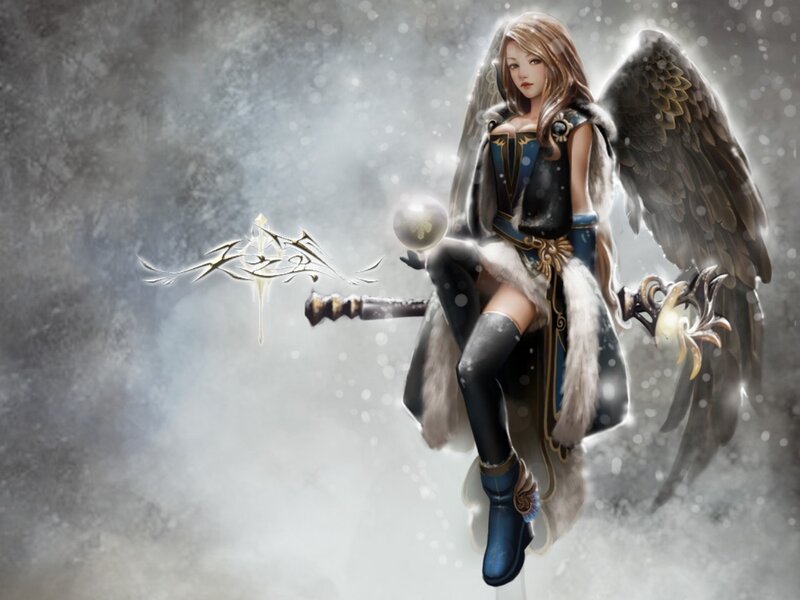 Angelic Woman with Wings — Gray, Dramatic, Winter