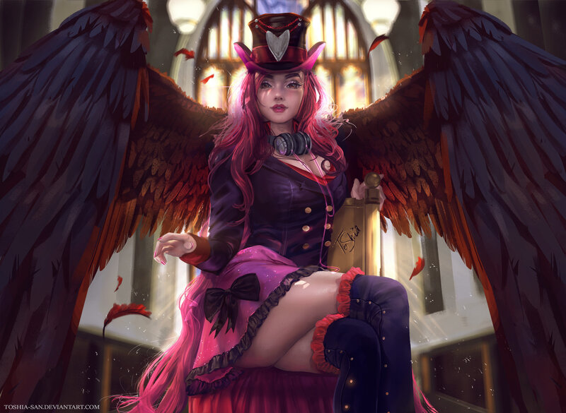 Angelic Woman with Wings — Pink, Dramatic, Digital Art, Top Hat