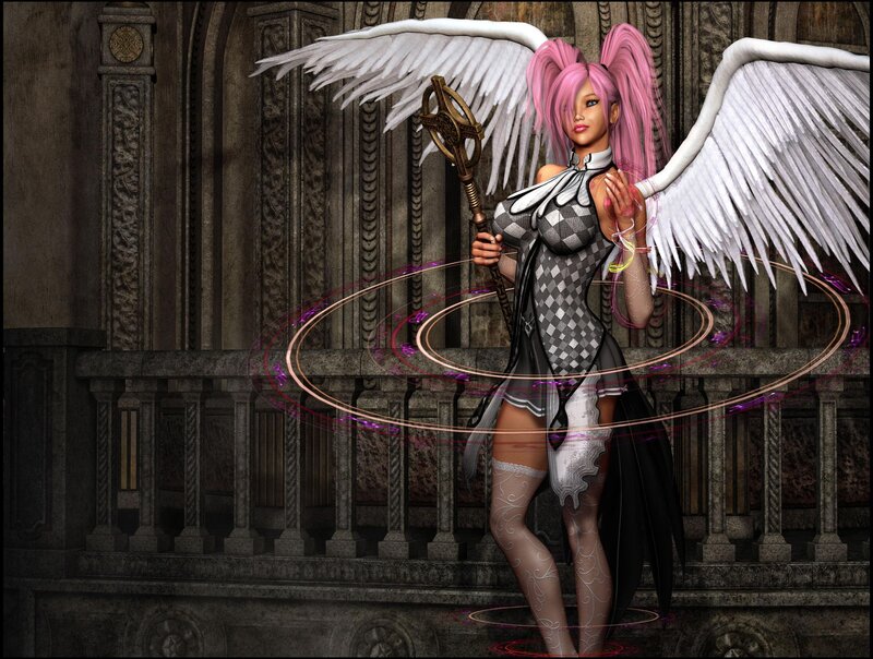 Angelic Woman with Wings — Pink, Dramatic