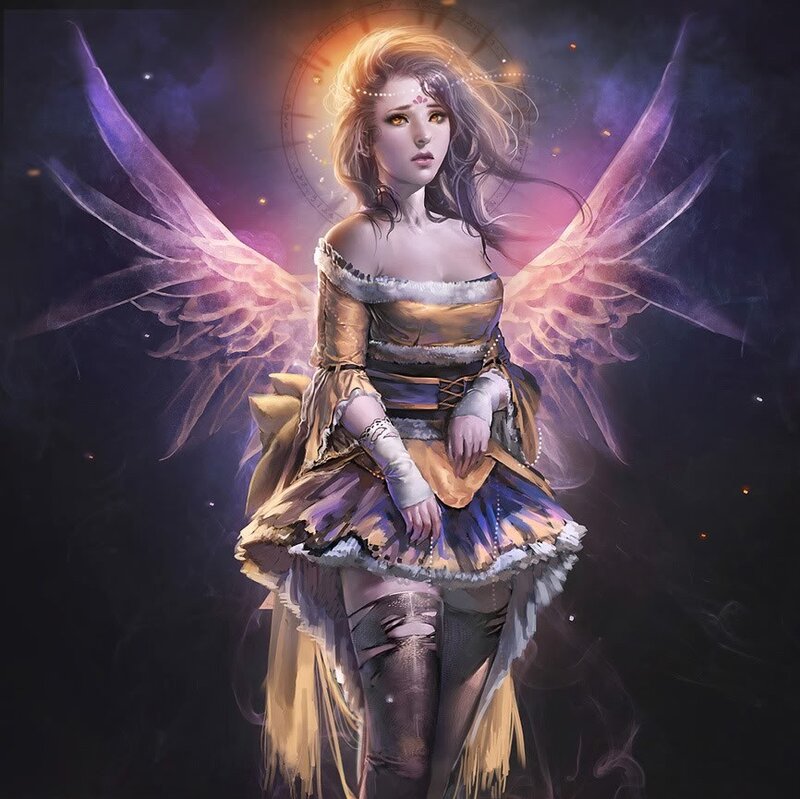 Angelic Woman with Wings — Purple, Dramatic, Night