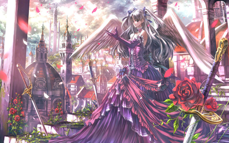 Angelic Woman with Wings — Purple, Dramatic
