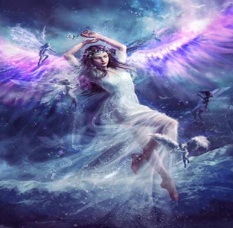 Angelic Woman with Wings — Purple, Ethereal, Night