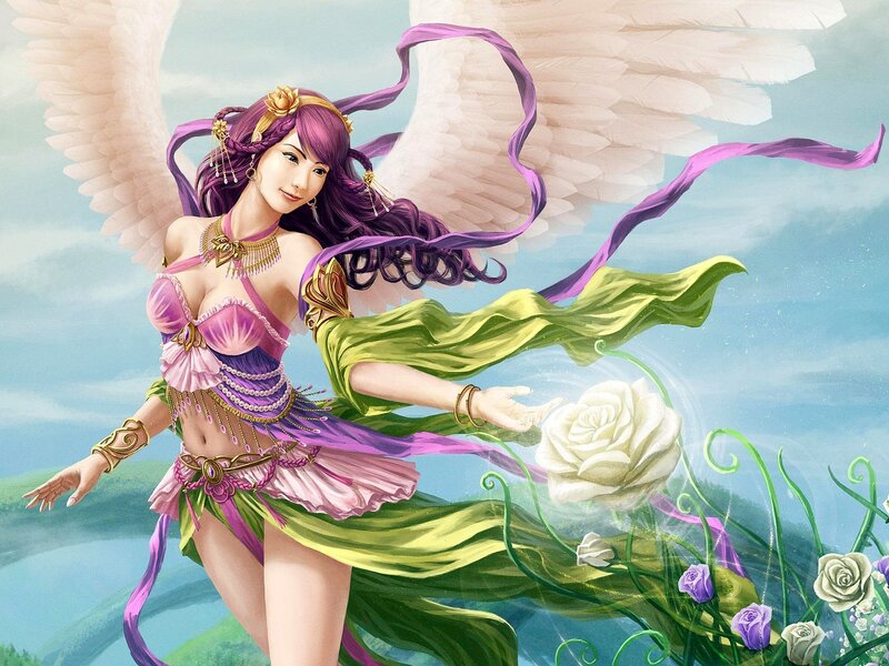Angelic Woman with Wings — Purple, Serene, Afternoon