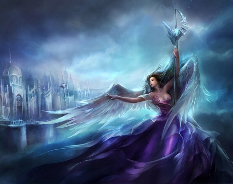 Angelic Woman with Wings — Purple