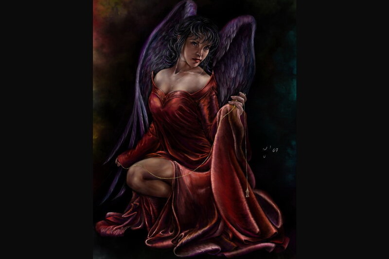 Angelic Woman with Wings — Red, Dramatic
