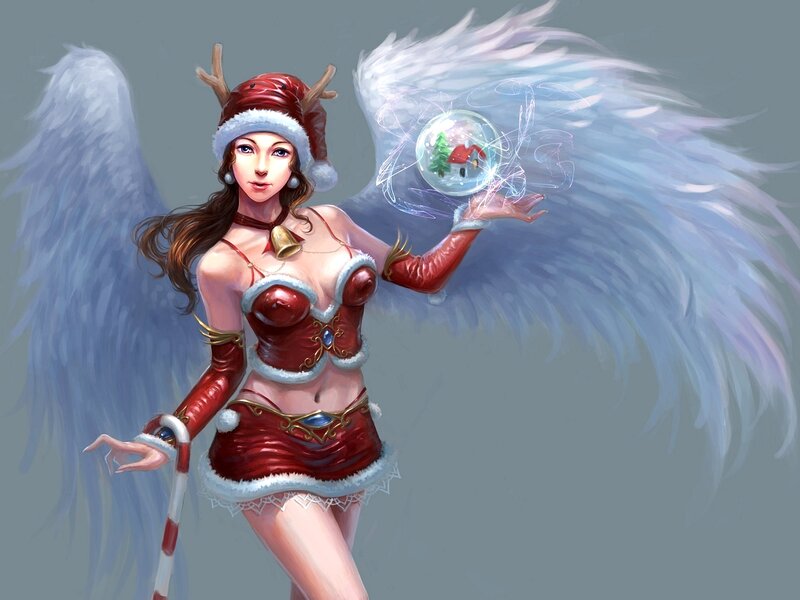 Angelic Woman with Wings — Red, Festive