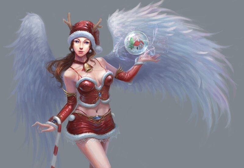 Angelic Woman with Wings — Red, Festive, Winter