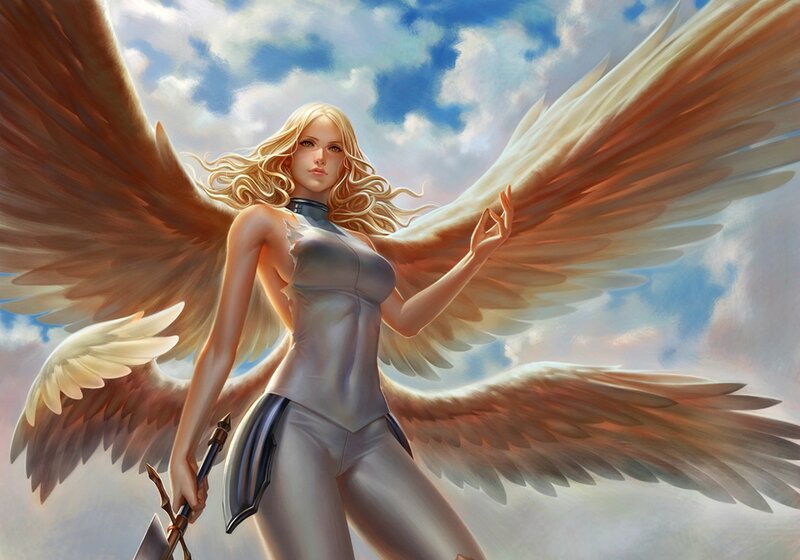 Angelic Woman with Wings — White, Dramatic, Afternoon
