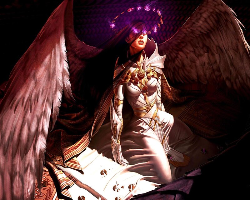 Angelic Woman with Wings — White, Dramatic, Digital Art, Armor