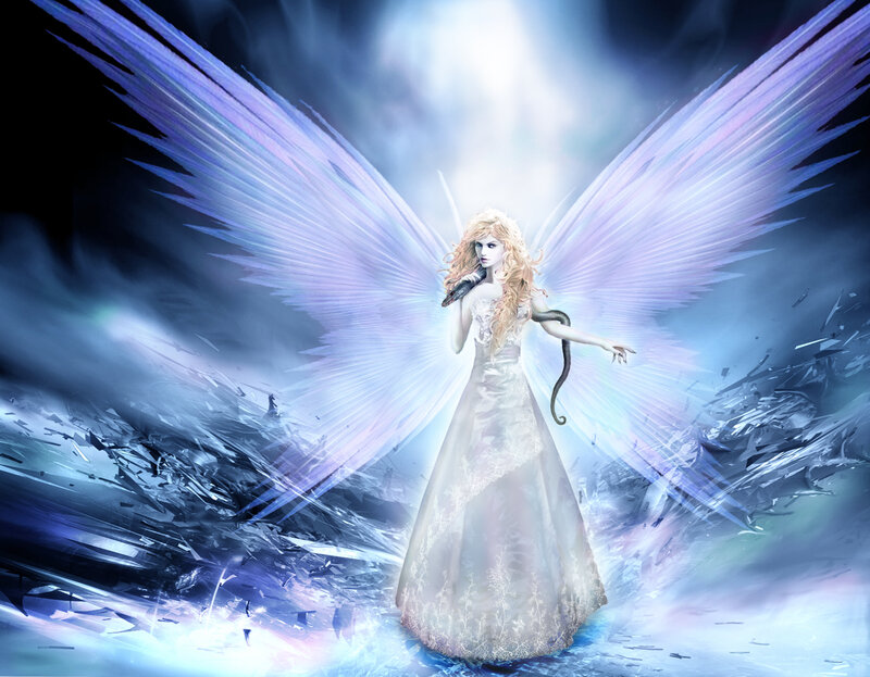 Angelic Woman with Wings — White, Dramatic, Digital Art, Dress