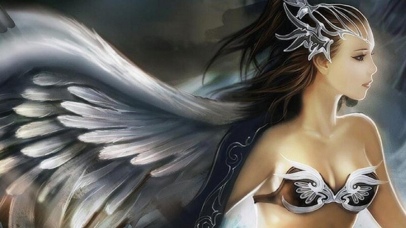 Angelic Woman with Wings — White, Dramatic, Digital Art, Headpiece