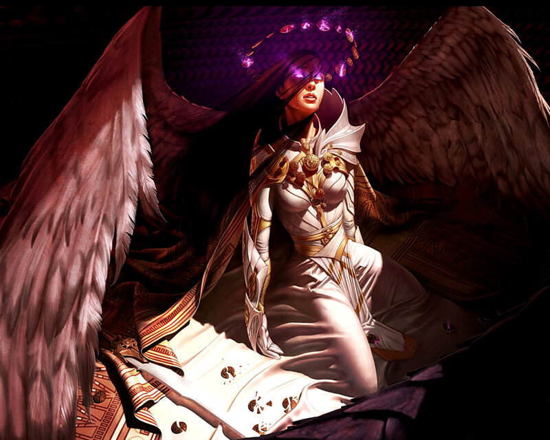 Angelic Woman with Wings — White, Dramatic, Night, Digital Art, Armor, Magic