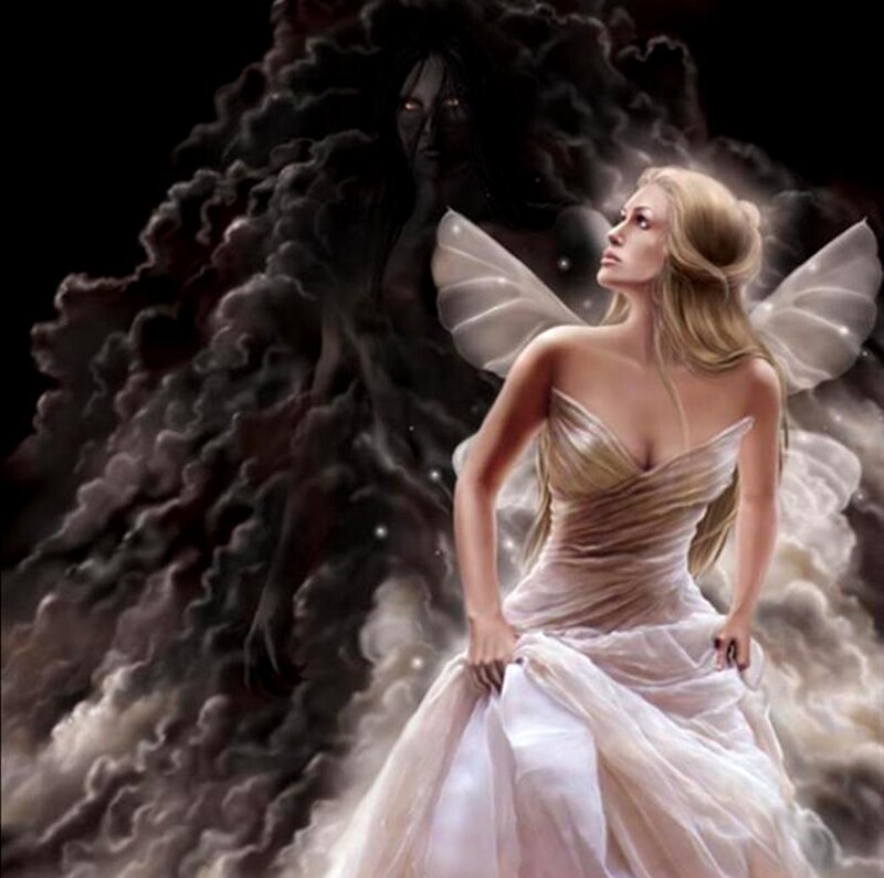 Angelic Woman with Wings — White, Dramatic, Night, Digital Art, Dark Figure