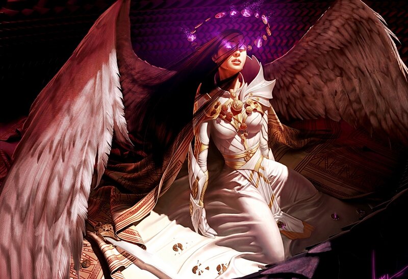 Angelic Woman with Wings — White, Dramatic, Night, Digital Art