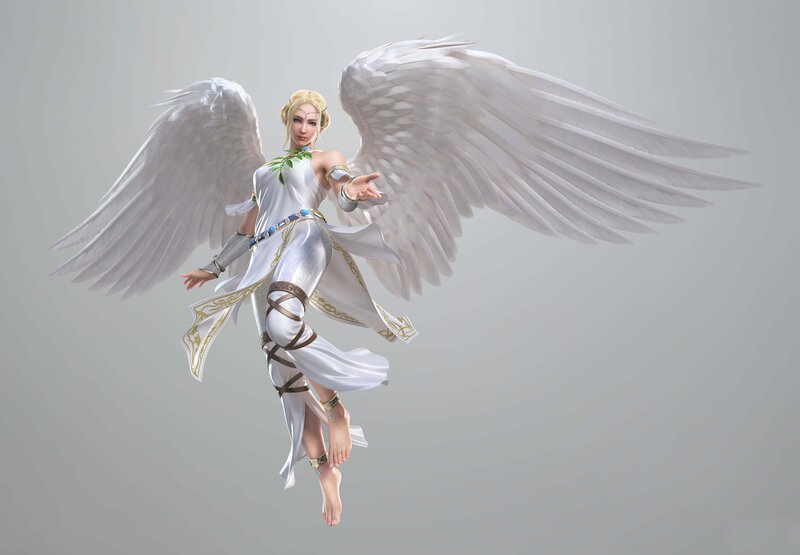 Angelic Woman with Wings — White, Serene, 3d Render, White Dress