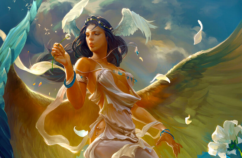 Angelic Woman with Wings — White, Serene, Afternoon, Digital Art