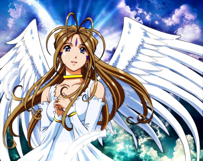 Angelic Woman with Wings — White, Serene, Anime, Sky, Clouds