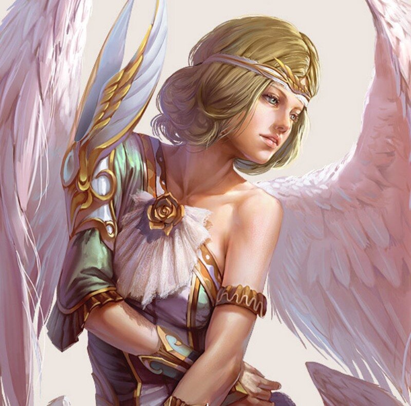 Angelic Woman with Wings — White, Serene, Digital Art, Armor