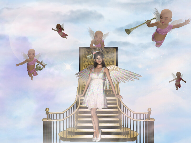 Angelic Woman with Wings — White, Serene, Digital Art, Cherubs