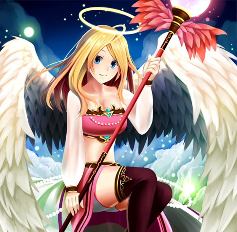 Angelic Woman with Wings — White, Serene, Night, Anime