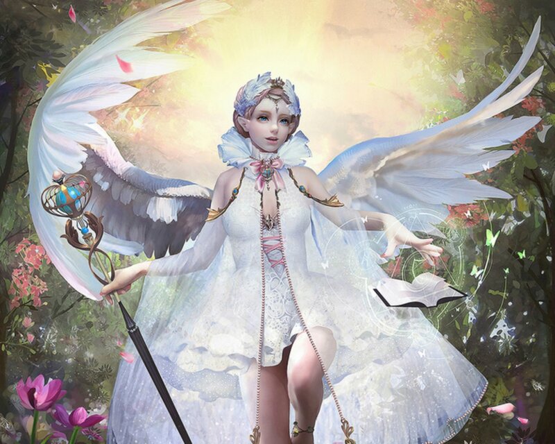 Angelic Woman with Wings — White, Serene, Spring