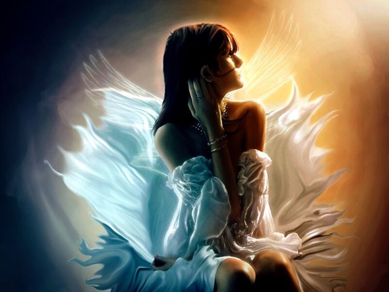 Angelic Woman with Wings — White, Serene