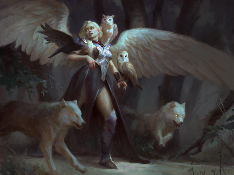 Angelic Woman with Wolves — White