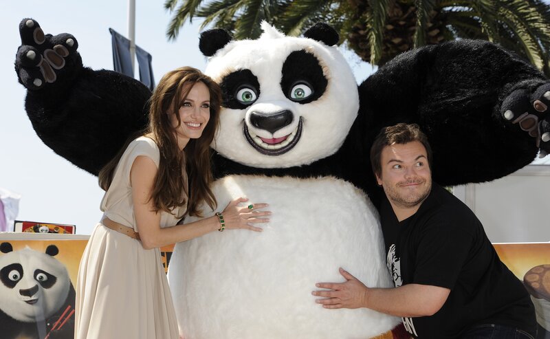 Angelina Jolie and Jack Black with Po