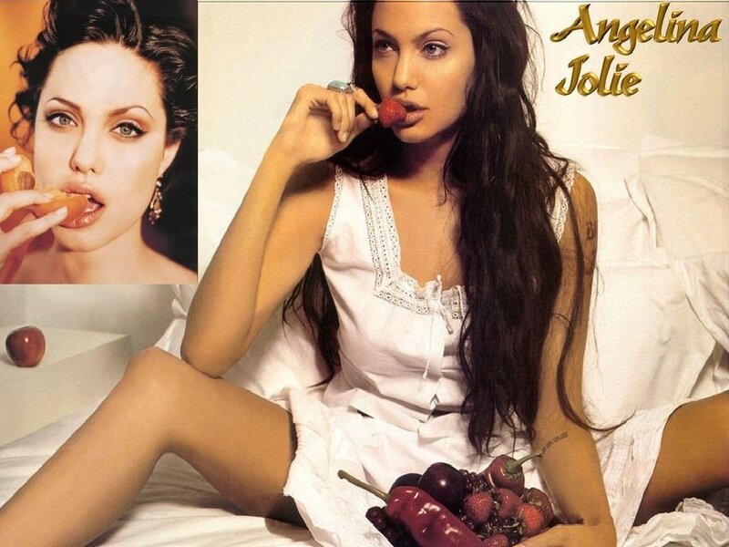 Angelina Jolie eating fruit