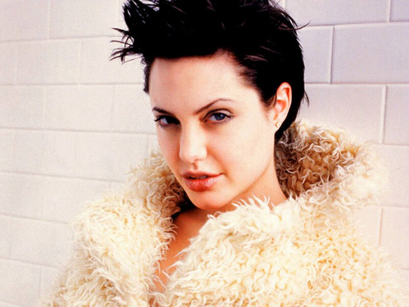 Angelina Jolie in a fluffy coat