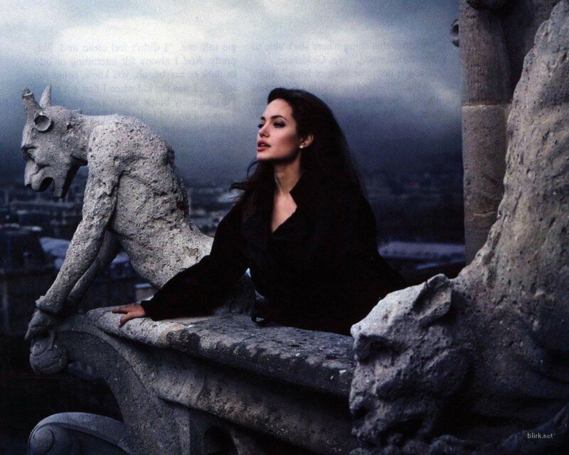 Angelina Jolie on a cathedral roof
