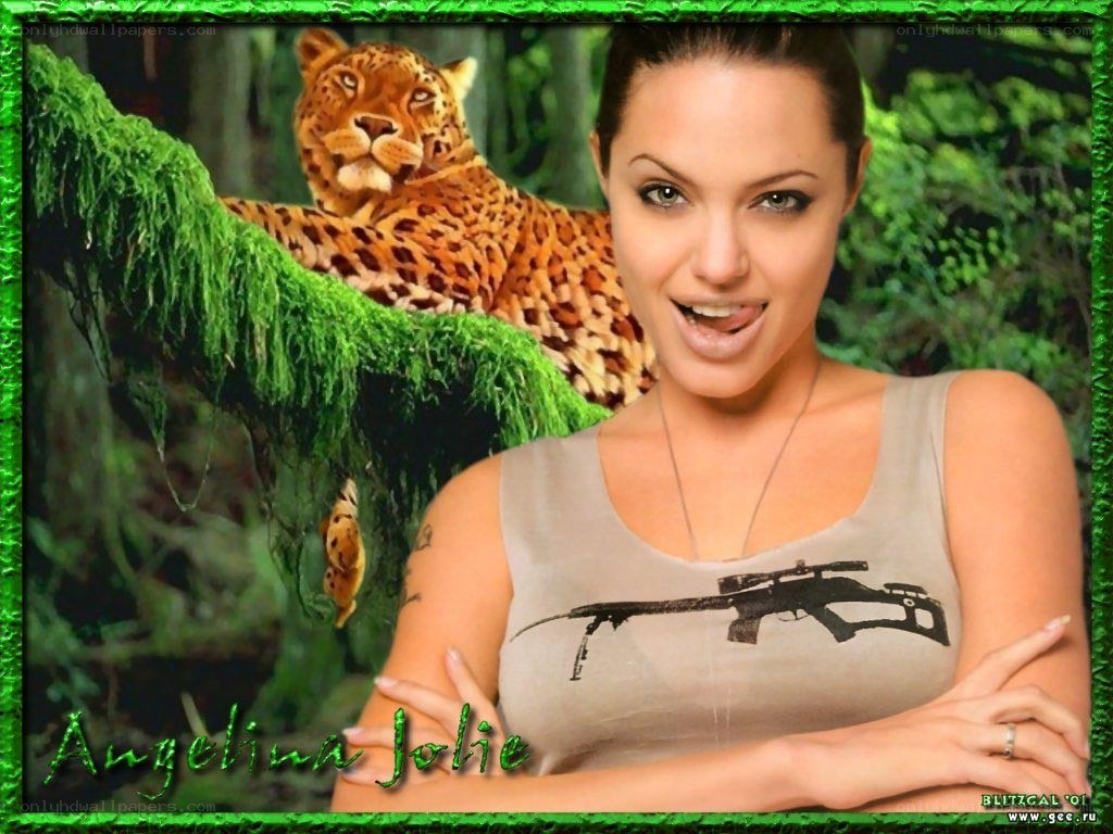 Angelina Jolie with leopard
