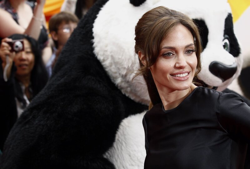 Angelina Jolie with panda mascot