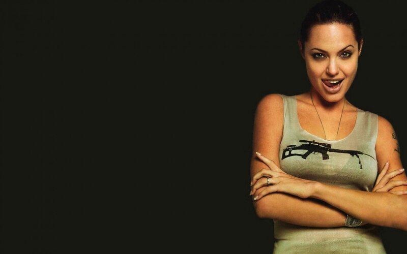 Angelina Jolie with rifle graphic
