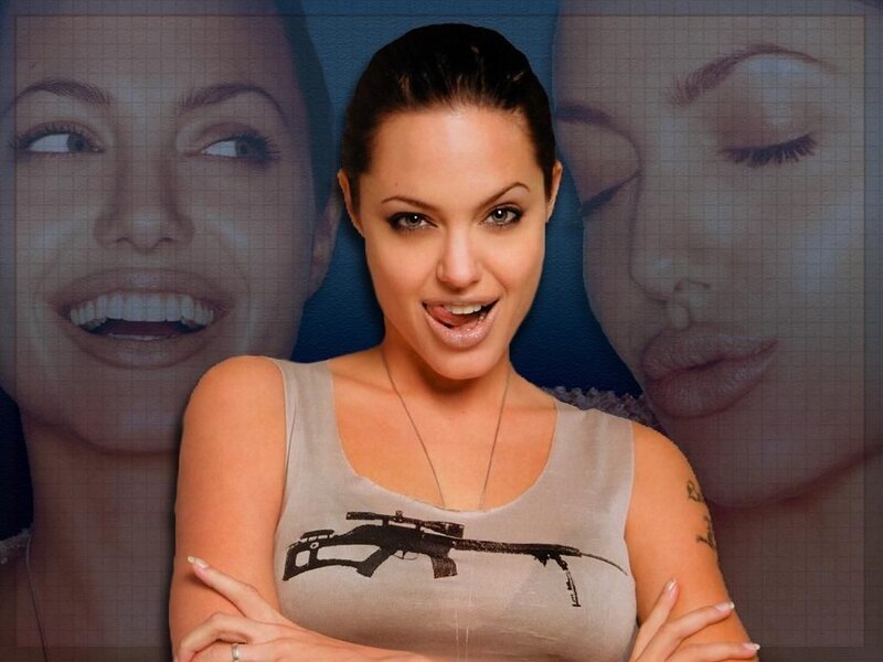 Angelina Jolie with rifle graphic