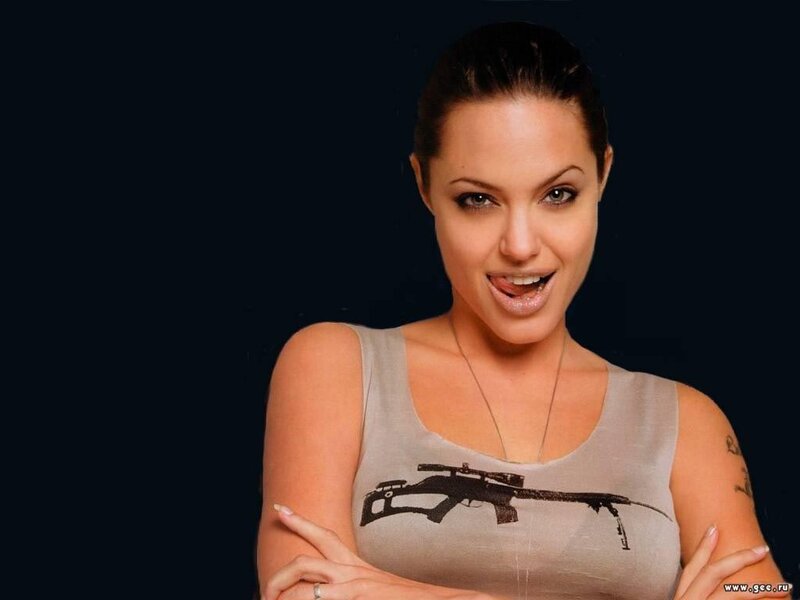 Angelina Jolie with rifle graphic