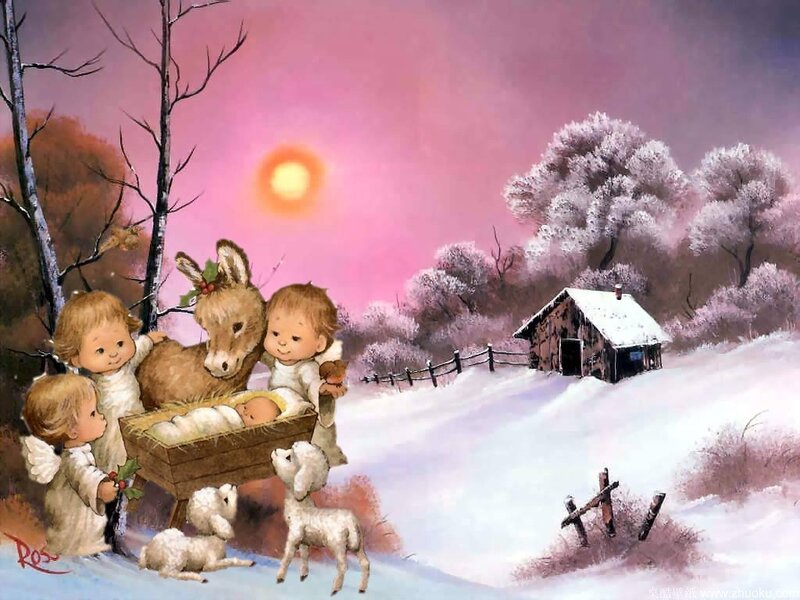 Angels and Animals at Manger