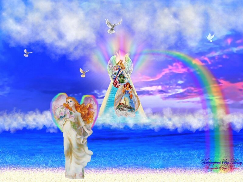 Angels and rainbow sky