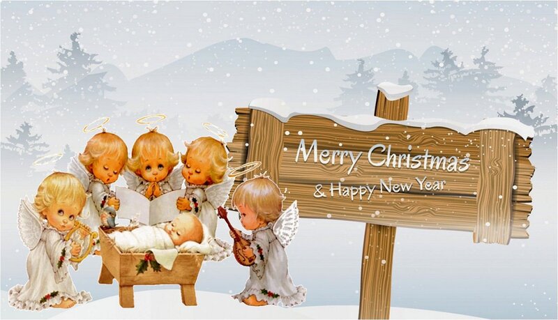 Angels Around Baby Jesus — White, Peaceful