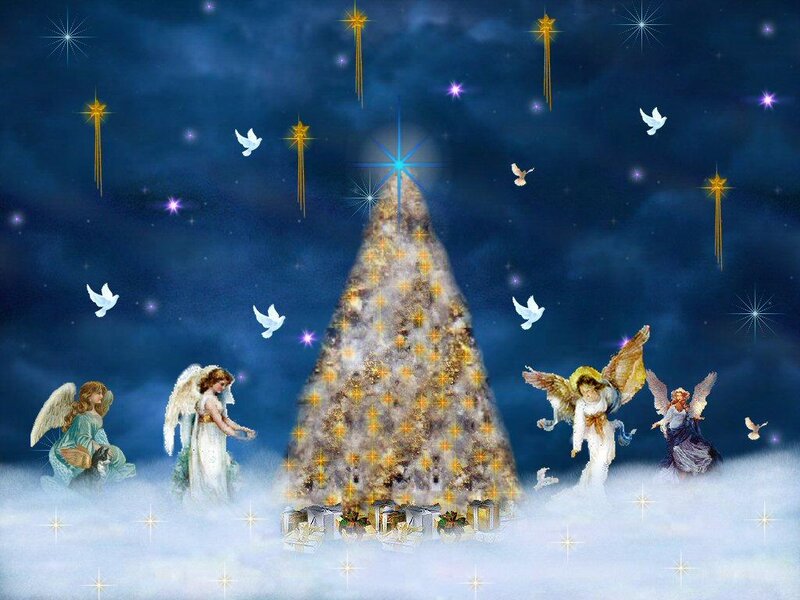 Angels Around Christmas Tree — Blue, Celestial