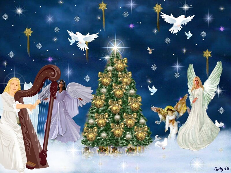 Angels Around Christmas Tree