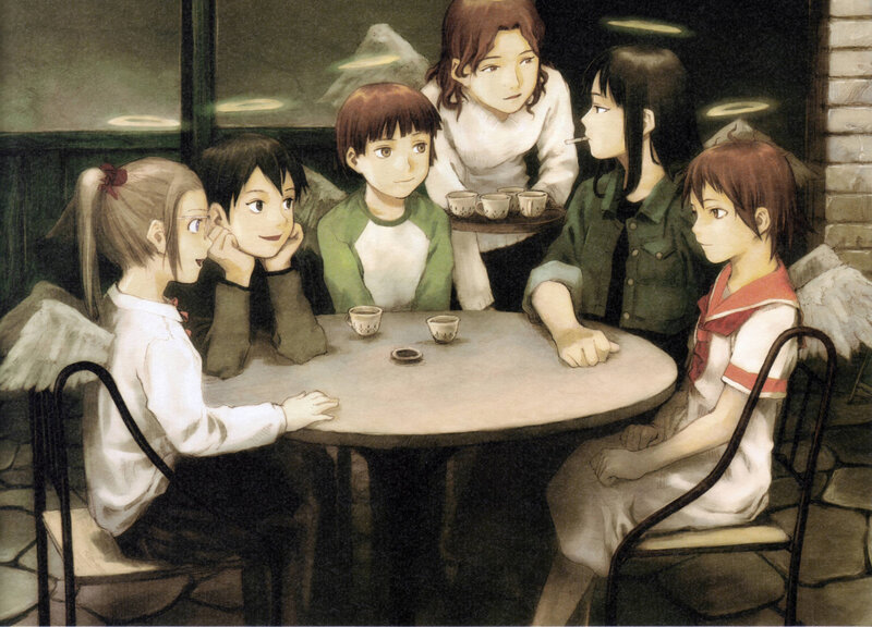 angels at a cafe table