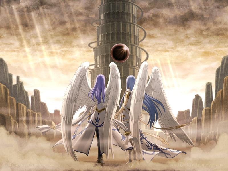 angels before a tower