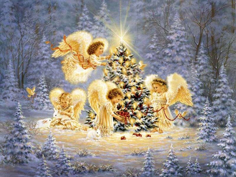 Angels Decorating Tree — White