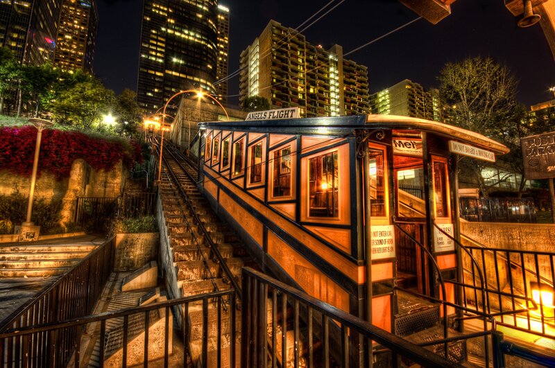 Angels Flight funicular at night