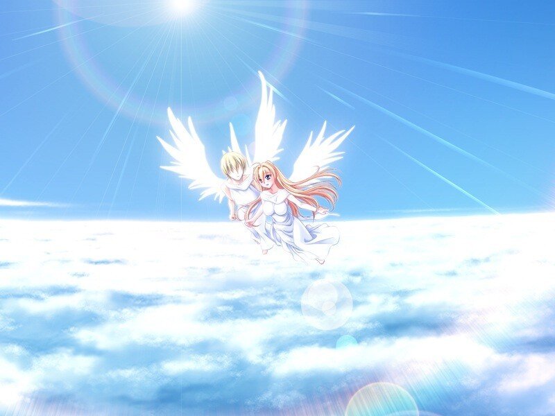 angels flying above clouds