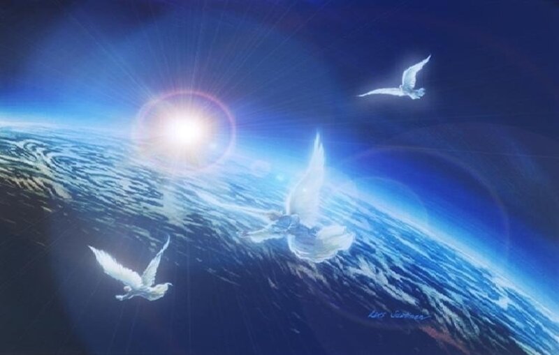 Angels flying over Earth