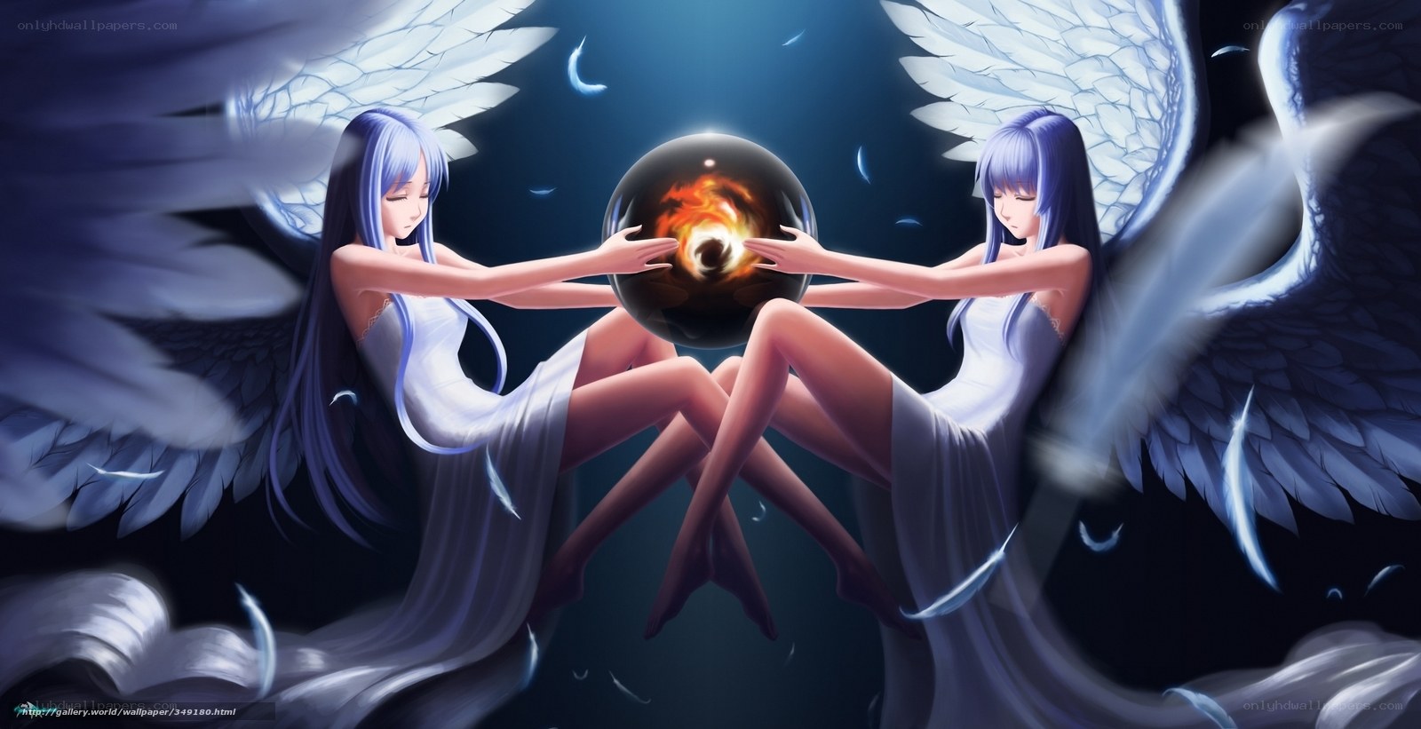 angels holding a fire orb