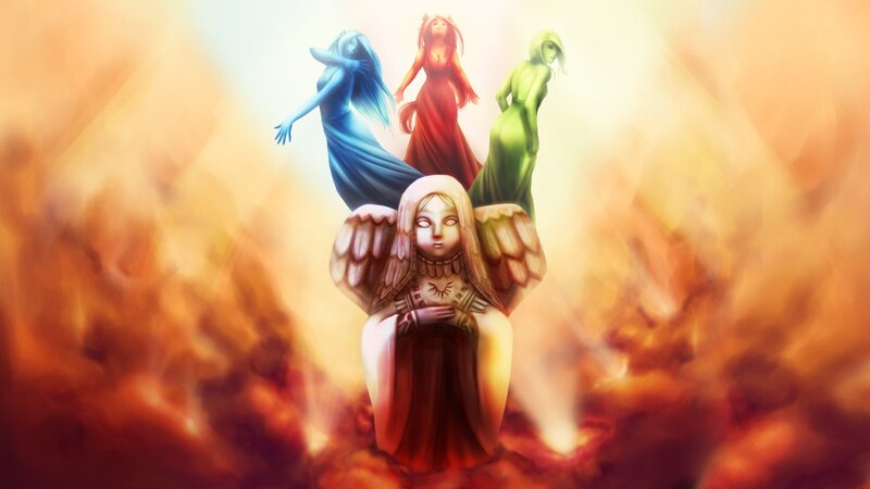 angels in a fiery sky