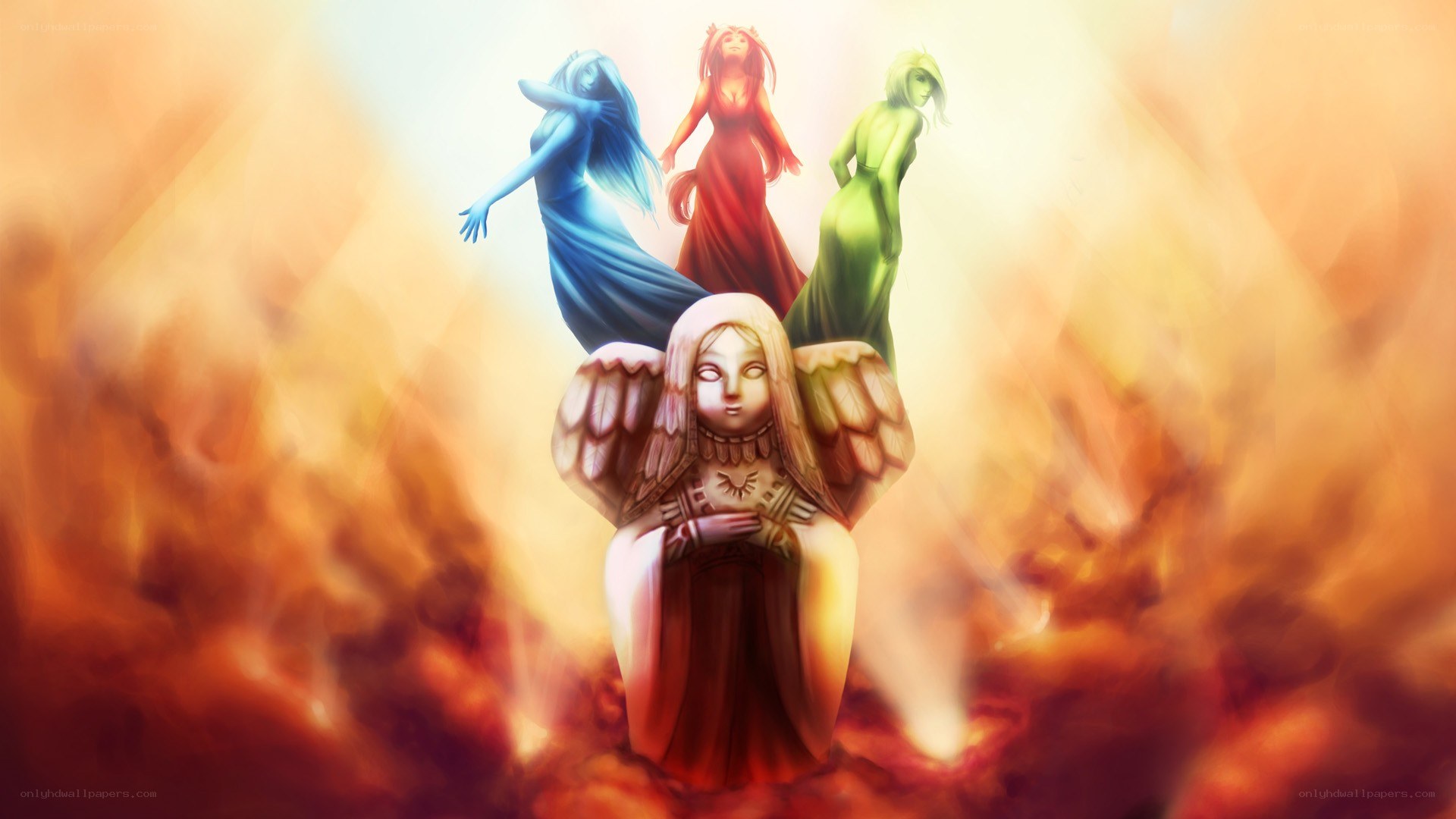angels in a fiery sky